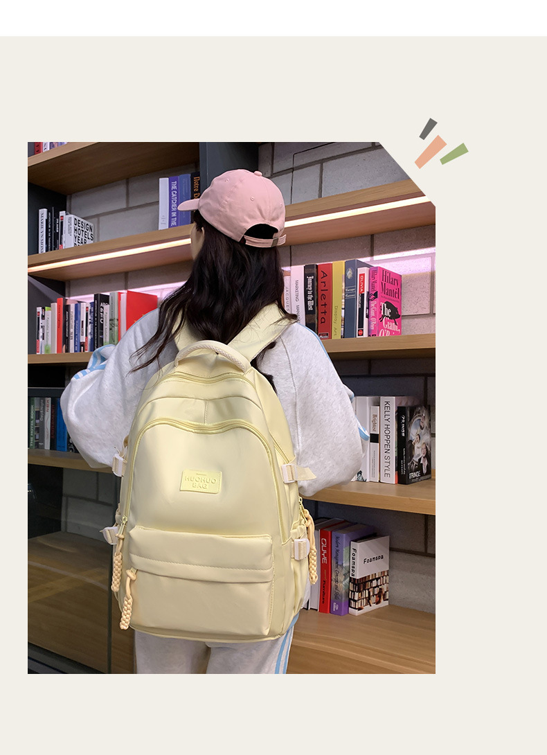 纯色休闲双肩包小学生女初高中书包简约时尚百搭大容量大学生背包详情11