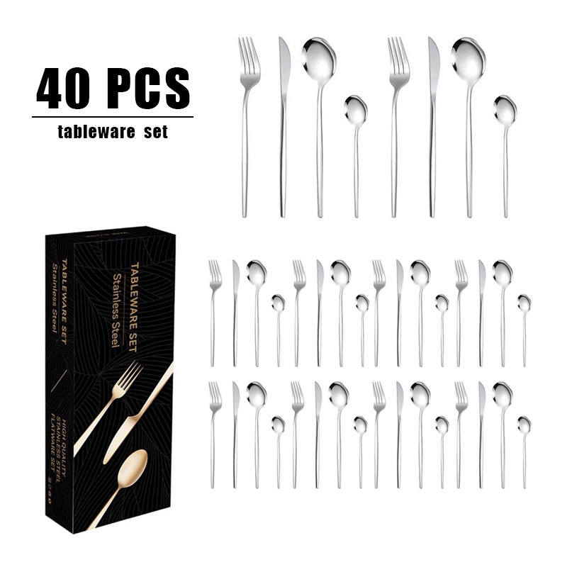跨境热销不锈钢刀叉勺套装40件套餐具套装礼盒装西餐家用牛排刀叉详情5