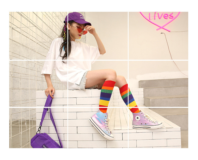 Niñas medias de tubo primavera otoño invierno rainbow cotton dance calcetines estudiante bebé sobre la rodilla calcetines niños pila pila pic 3