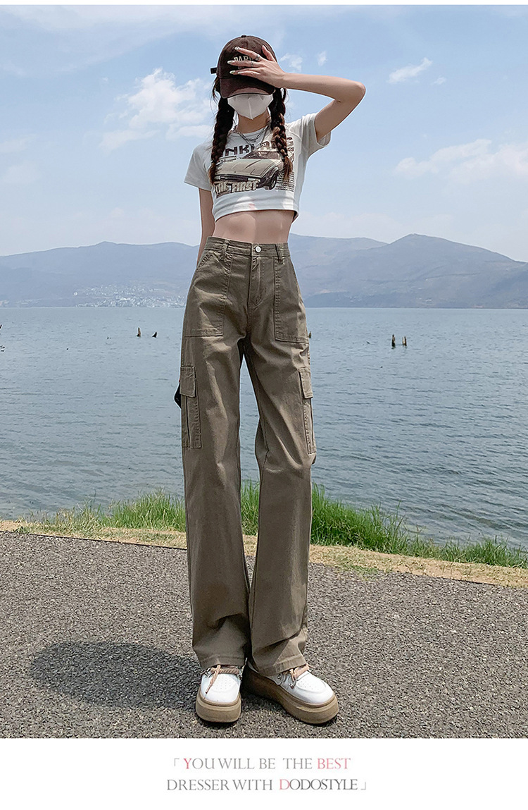 美式直筒工装裤女2024年春季新款高腰宽松显瘦窄版阔腿休闲裤详情20
