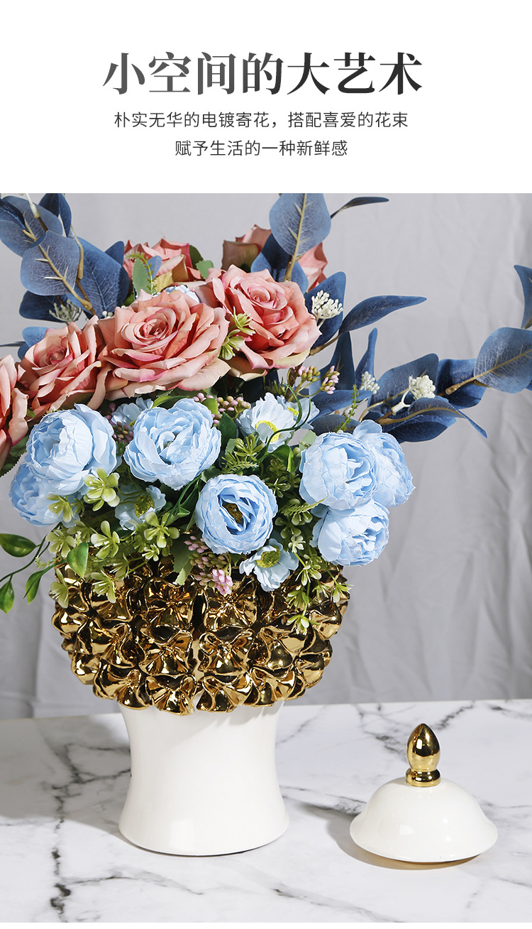 New ceramic electroplated decal golden general jar, European-style flower arrangement vase, handicraft display item, decorative storage jar pic 2