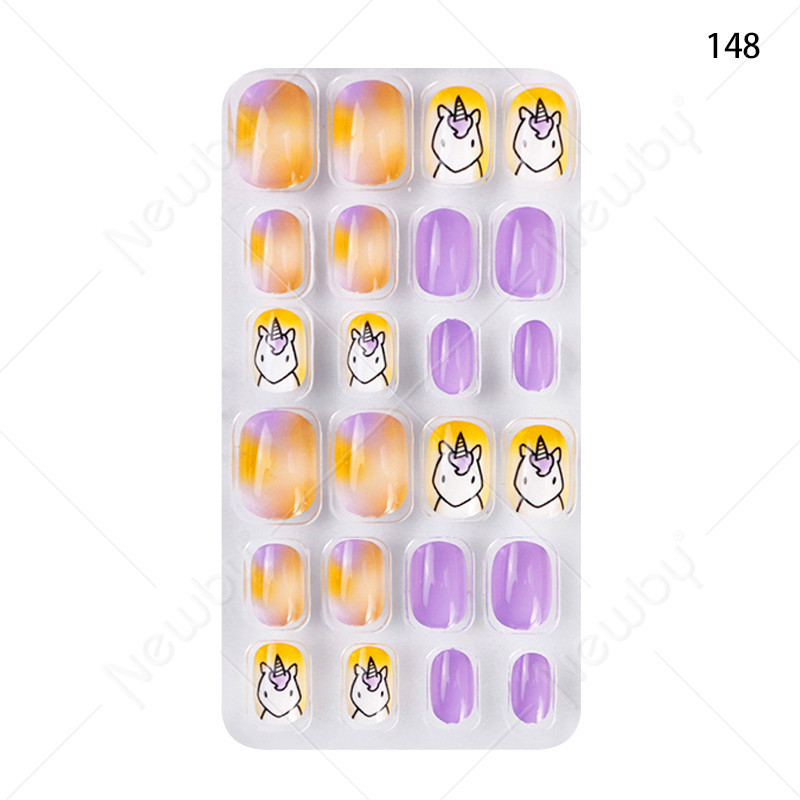 Finished nail sheets for children, 24 pieces of nail patches, cartoon Christmas fake nails, detachable nail stickers with adhesive backing pic 40