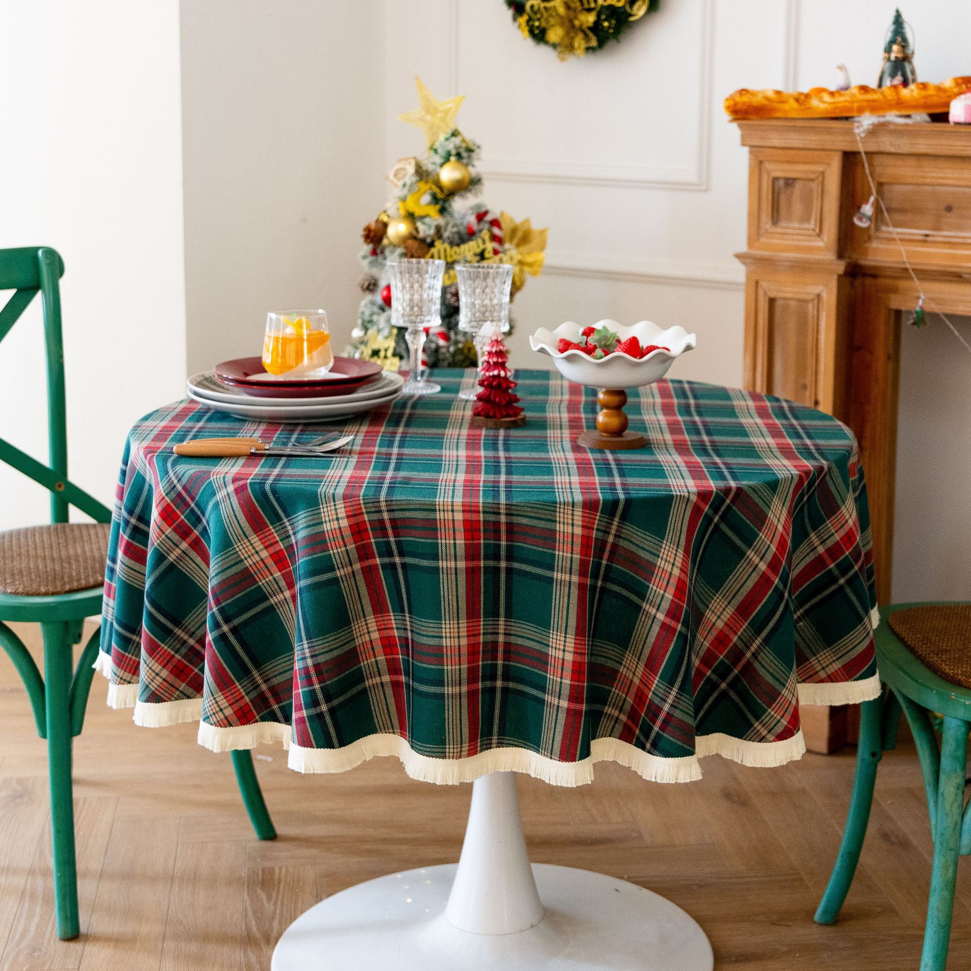Tablecloth, coffee table, cotton and linen decorative table, ins style best-selling rectangular retro dining table, festive red Christmas checkered pic 11