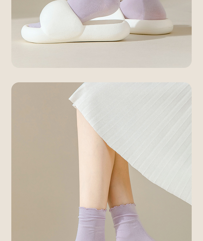 袜子女夏季中筒纯棉防臭花边透气堆堆袜配小皮鞋女士无骨白色棉袜详情29