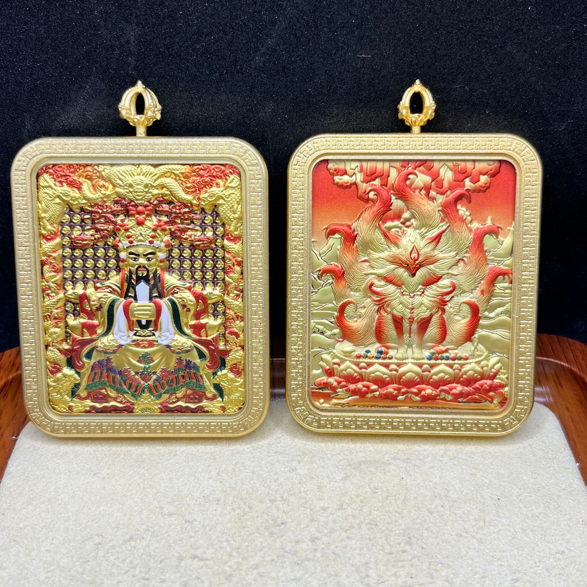 藏式半手绘双面唐卡吊坠 扎基拉姆唐卡 五台山龙五爷黄铜工艺品详情12