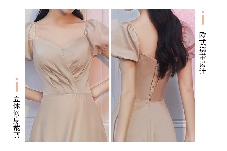 伴娘服2022年新款夏季姐妹团长裙平时可穿小众大码缎面礼服女详情22