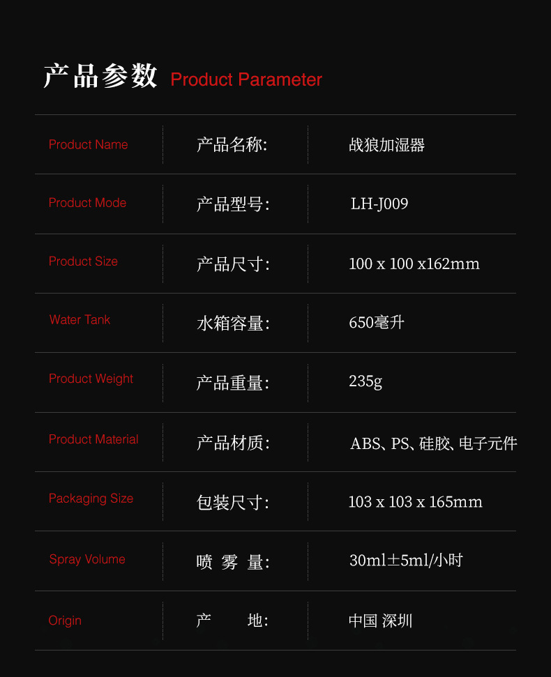 亚马逊新款桌面战狼加湿器家用补水空气净化器狼图腾容量大雾量器详情5