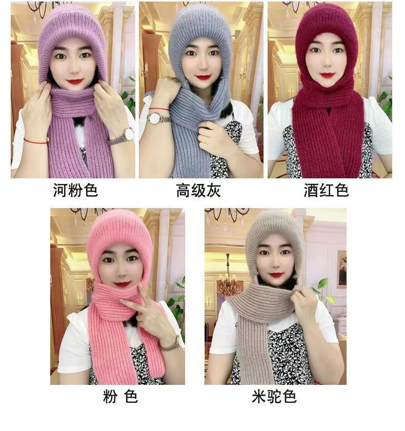 帽子女新款加绒加厚围巾一体风雪帽秋冬季松鼠绒毛线帽保暖网红帽详情8