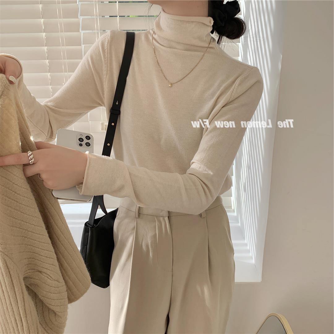 秋冬新款女装高领卷边打底衫糖果色修身保暖基础款仿羊绒衫毛衣女详情5