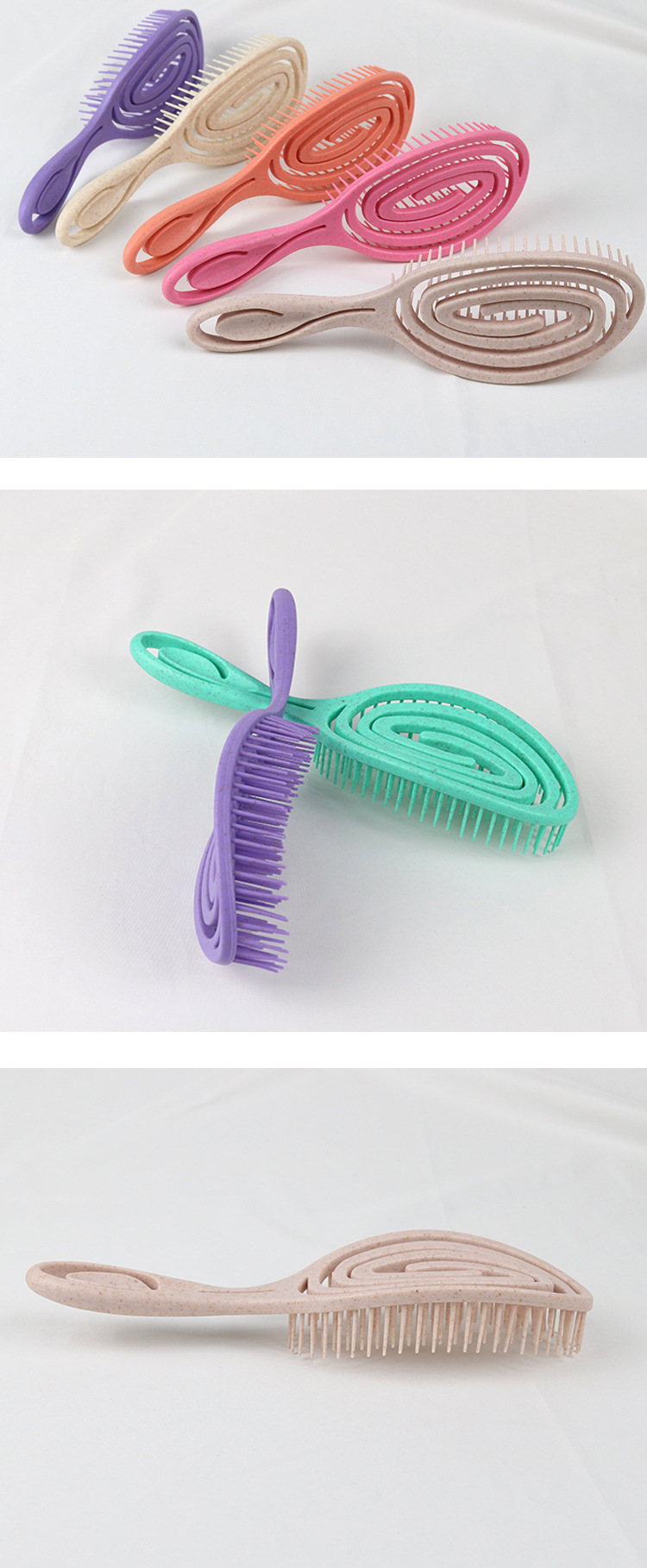 New wheat straw hollowed-out circular comb, elliptical arc-shaped elastic mosquito repellent comb, massage ribs shaped hair comb pic 7