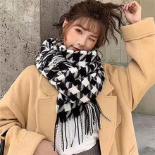 韩版秋冬季加厚女士格子围巾长款保暖仿羊绒流苏围巾披肩厂家批发详情36