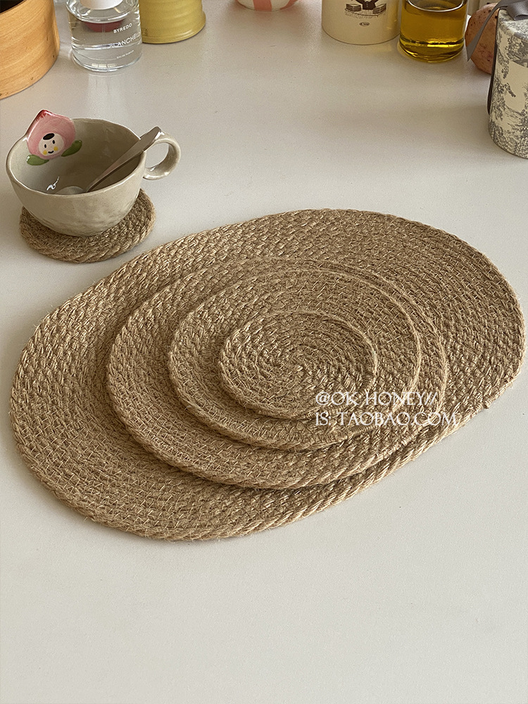 日式亚麻编织餐垫餐桌隔热垫子锅垫碗垫隔热防烫大尺寸亚麻草编织详情8