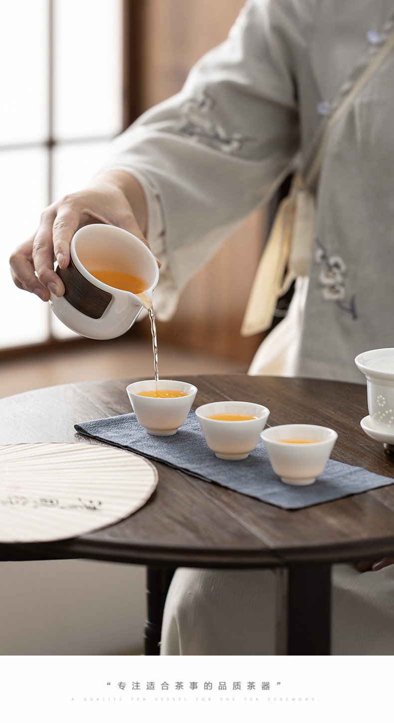 羊脂玉白瓷竹圈防烫快客杯 旅行茶具套装户外陶瓷木盖一壶二杯元宝旅行茶具详情9