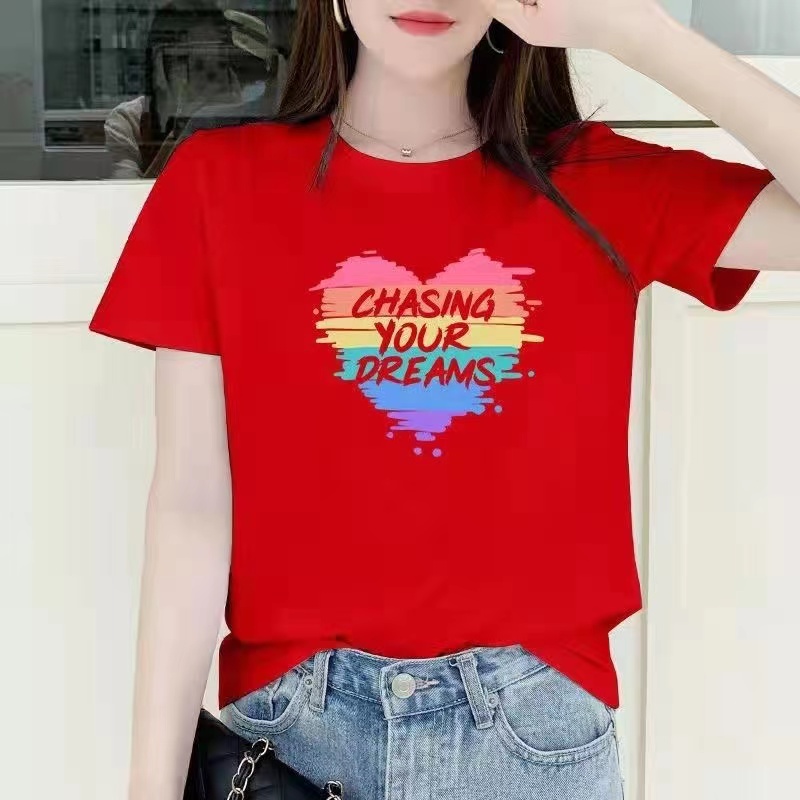 白色女士棉短袖T恤女2023新款夏季小个子体恤正肩大码印花上衣详情17