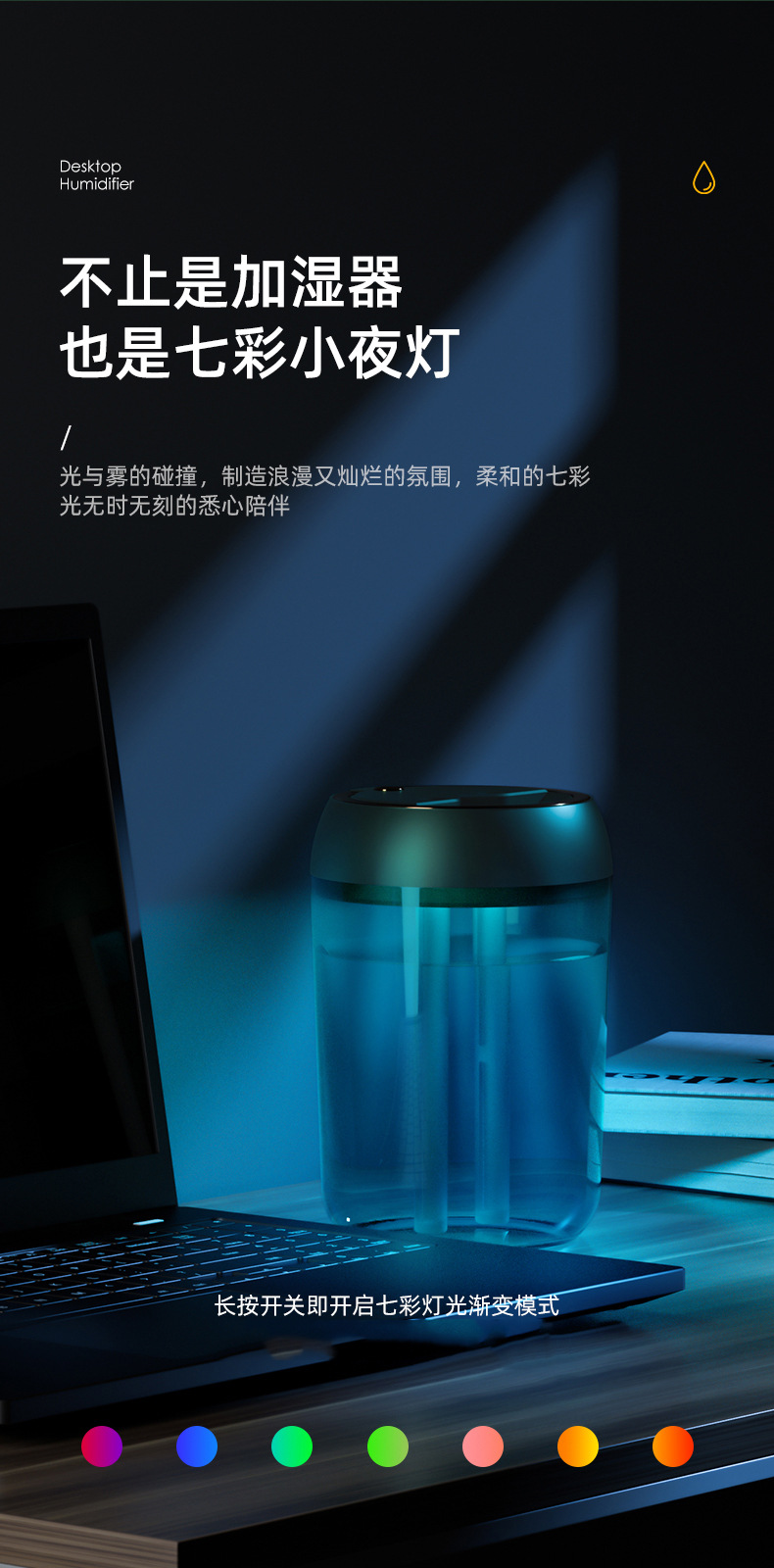 跨境外贸双喷头加湿器家用办公卧室1.8升大容量母婴usb空调房喷雾详情11