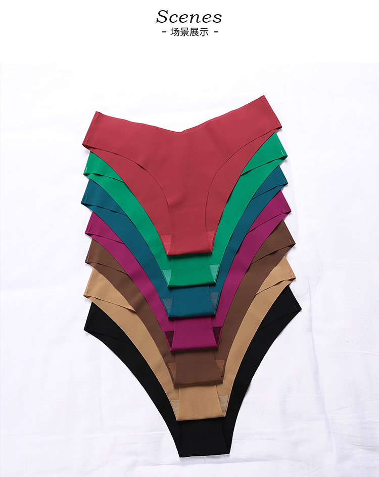 欧美大码无痕冰丝内裤女士V型腰边 一片式纯棉裆透气女士三角内裤详情10