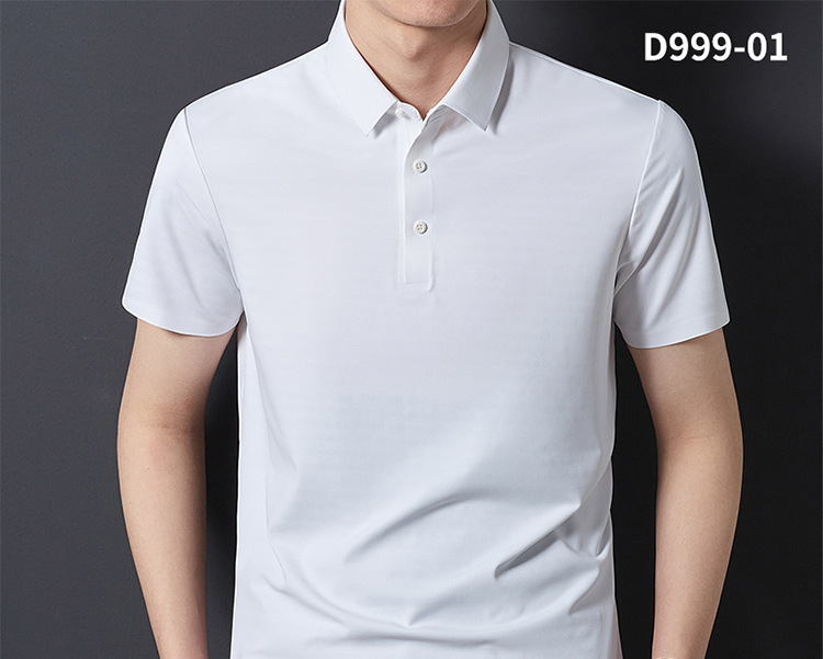 Short-sleeved T-shirt for men, seamless, glue-free, non-ironing, silk-smooth, high-elasticity business casual, slimming polo shirt for men pic 12