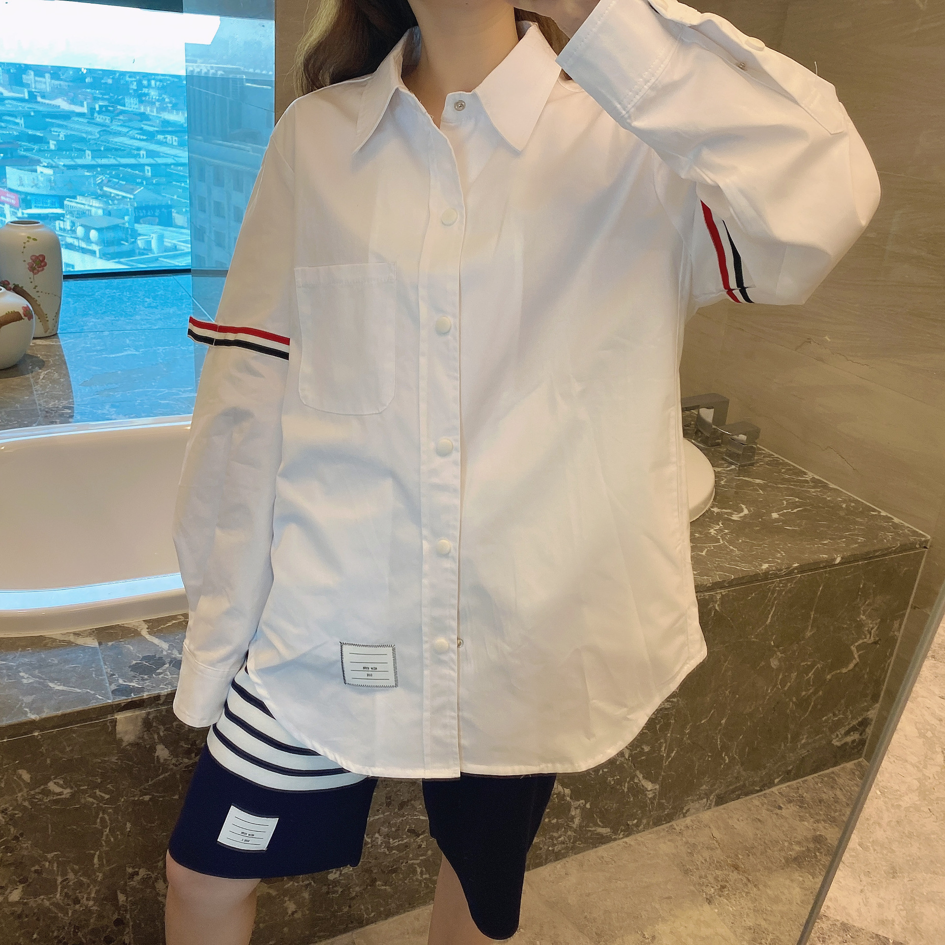 TB casual trendy brand poplin slim-fit solid white shirts for men and women, Oxford fabric shirts for women with long sleeves pic 64