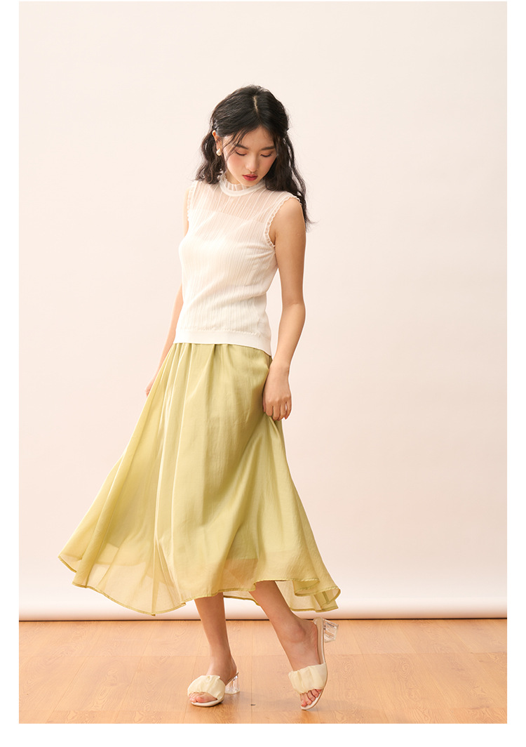 【盛都】清仓特价款轻盈气质天丝飘逸高腰设计感A字半身裙中长详情16