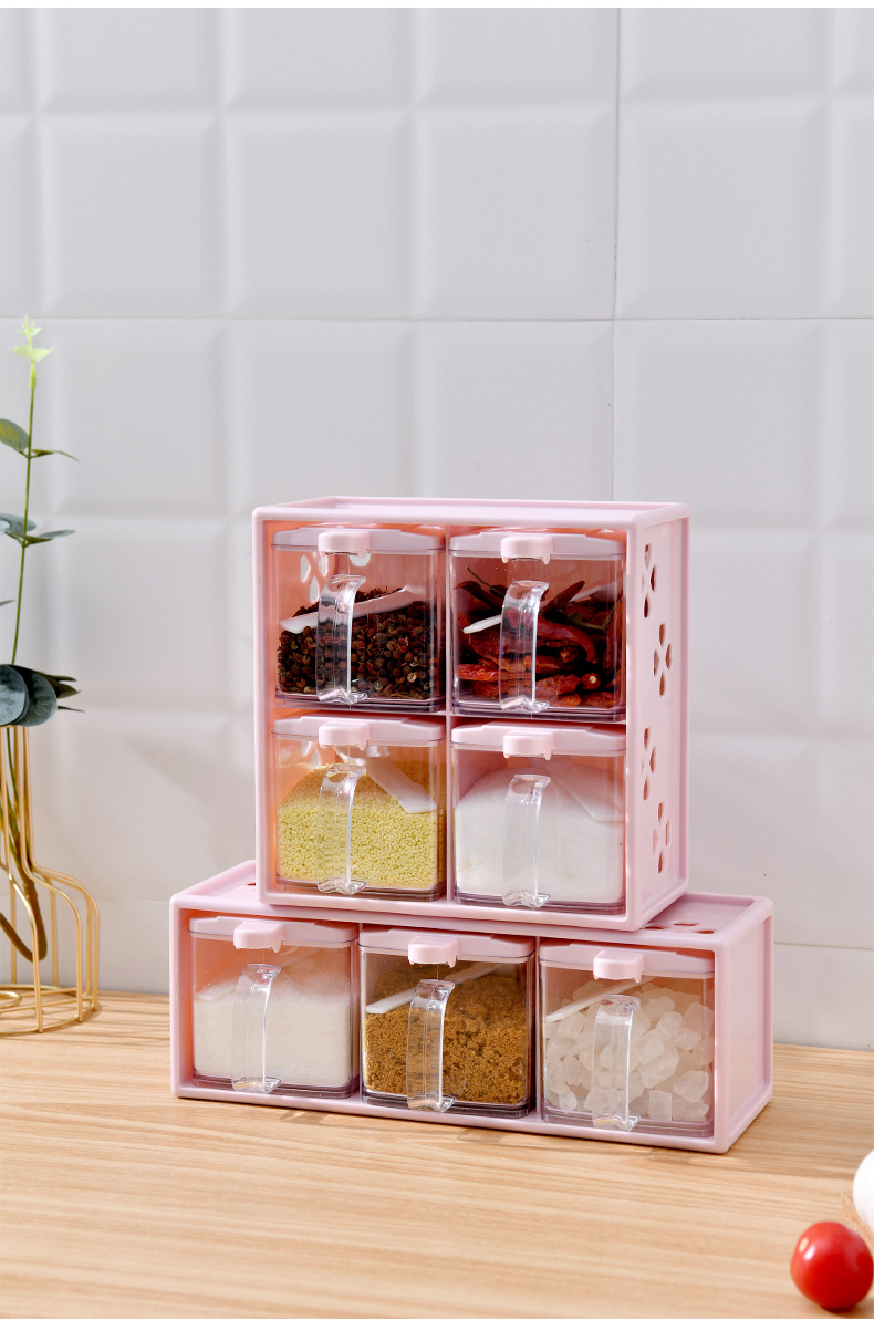 Factory wholesale kitchen seasoning boxes, household wall-mounted transparent seasoning jars, seasoning, monosodium glutamate and salt storage box sets pic 10