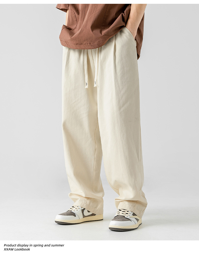 Japanese-style pure cotton casual pants for men in spring 2024, featuring a retro double pleated design and versatile long pants for men pic 21