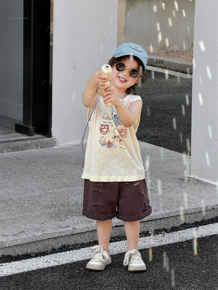 宝宝短袖夏装薄款男童夏款韩版童装2024夏季儿童拉架印花背心详情25
