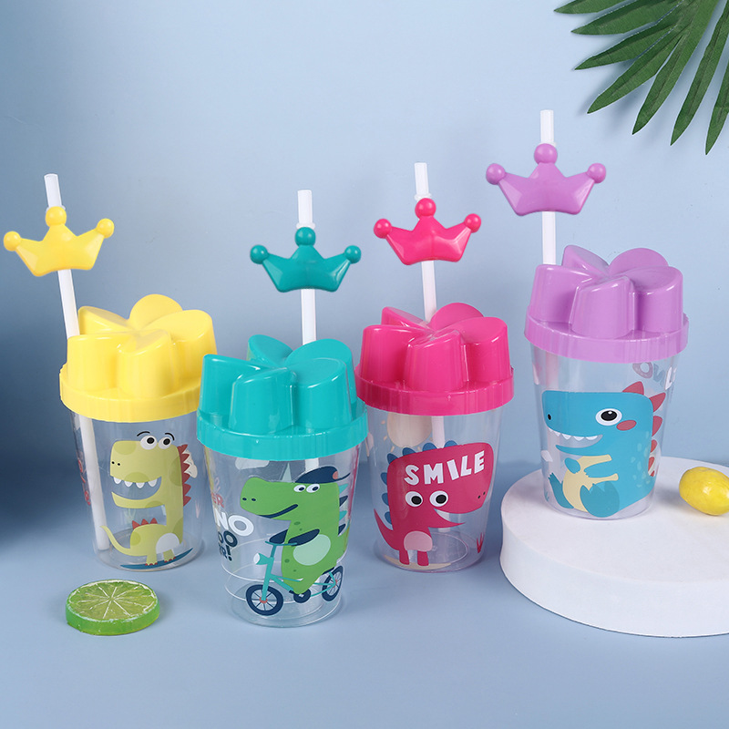 Cartoon cute dinosaur pattern household daily-use straw cup, multi-purpose straw, beverage water cup, small crown straw pic 7