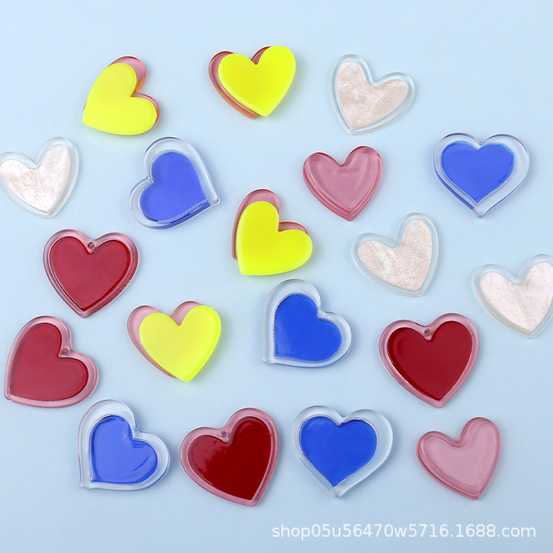 Wholesale of new acrylic color heart-shaped pieces diy handmade jewelry, earrings, necklaces and headwear materials pic 15