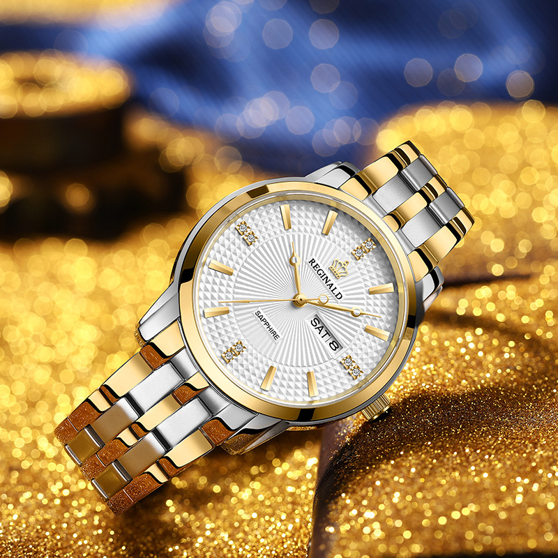 源头厂家男士单日历手表简约刻度石英表时尚防水夜光实心钢带腕表详情3