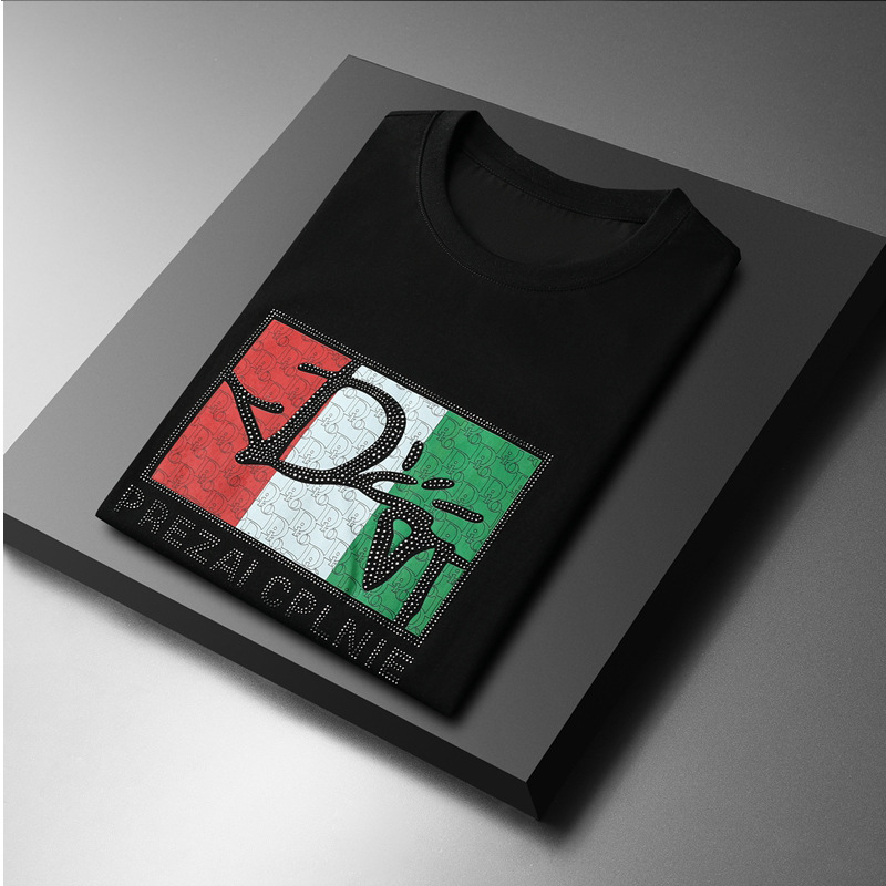 欧洲站长袖轻奢高档新款男士圆领短袖T恤男装薄款亮片印花半袖详情20