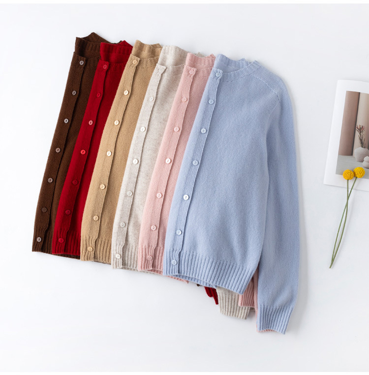 Qili Colorful Gemstone 12-color seamless one-piece Merino wool button cardigan, a versatile knitted long-sleeved top for commuting pic 62