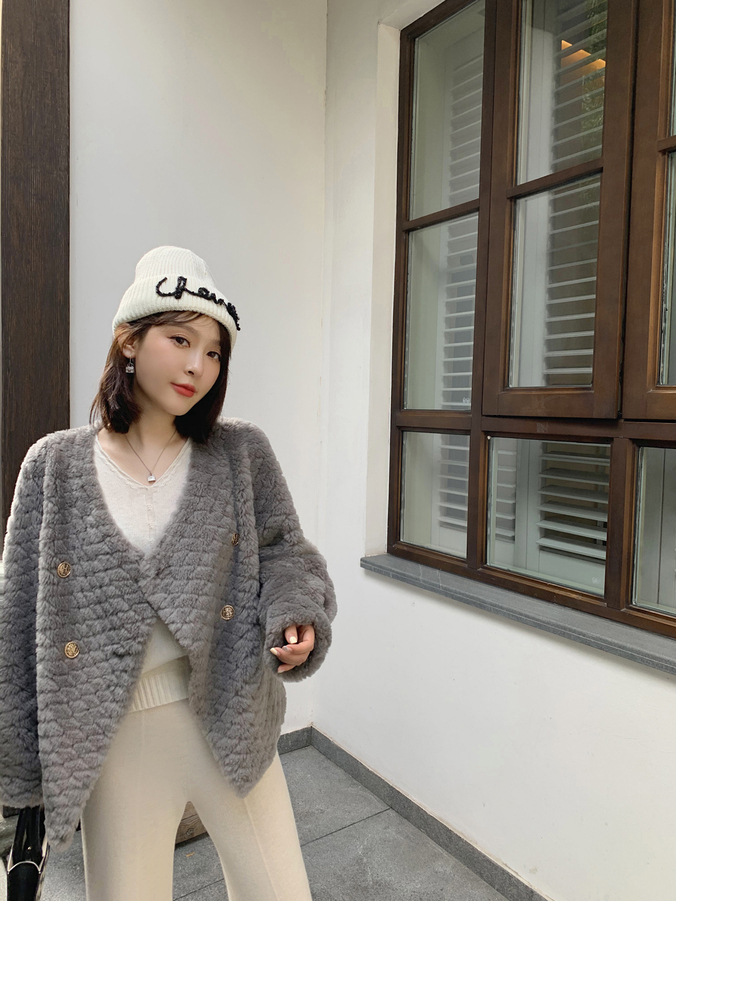 冬季新年羊羔毛皮草短款女网红羊剪绒布加迪全羊毛年轻短外套详情20