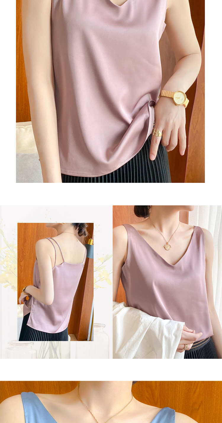 Chaleco halter mujer verano cuello V traje interior y exterior chaleco de seda polainas blancas satén morera seda halter mujer pic 12