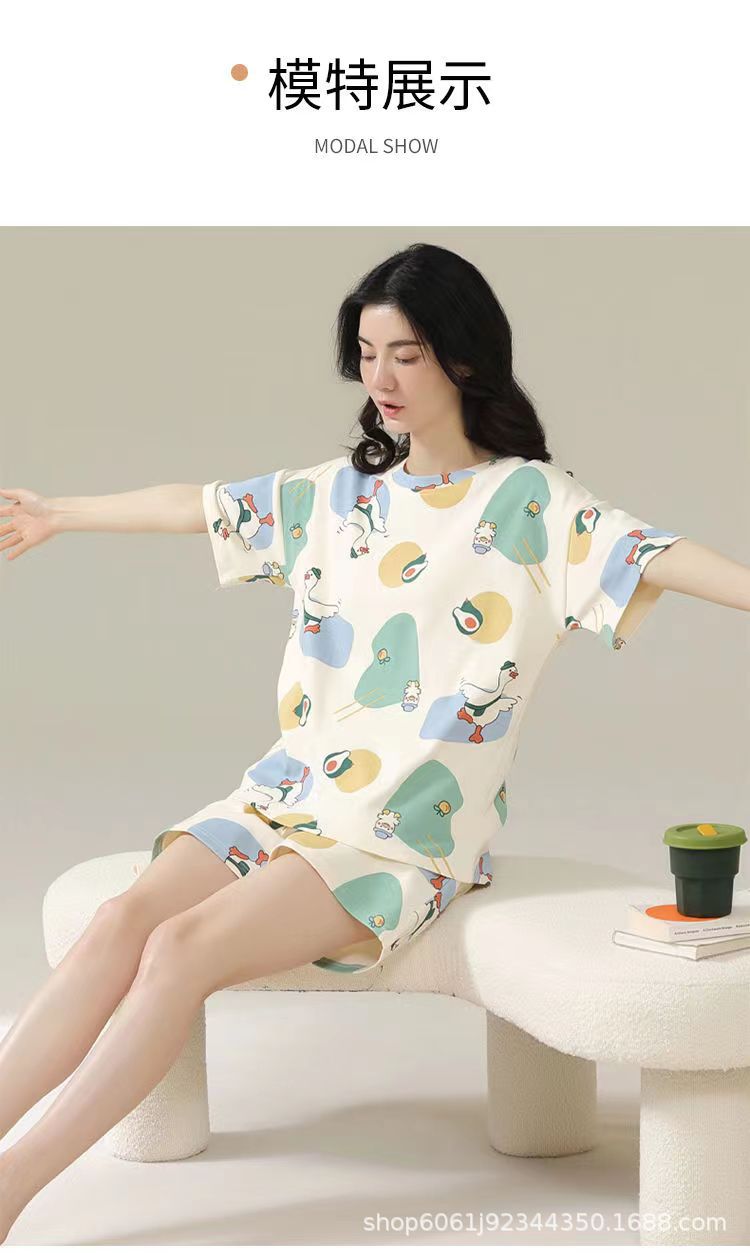 2023新款睡衣女夏季薄款短袖可爱韩版卡通套装家居服可外穿两件套详情16
