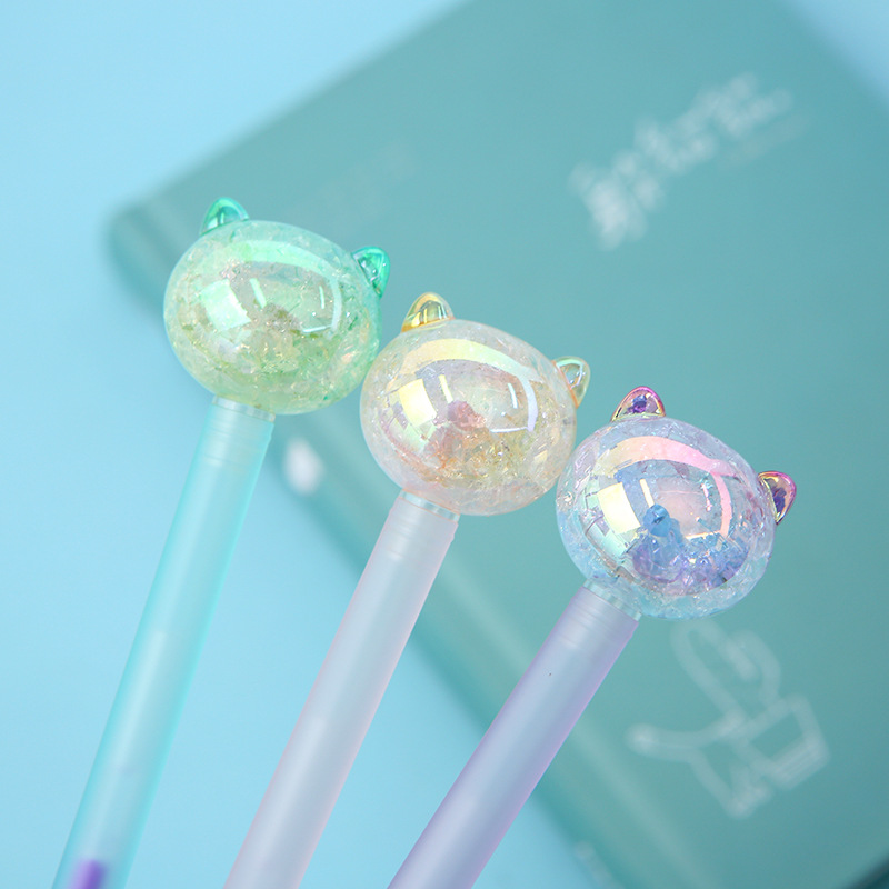Versión coreana dazzle color hielo crack acrílico agua pluma neutral cartoon cristal gato estudiante escritura papelería pluma pic 2
