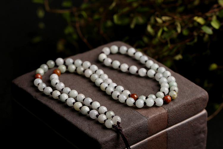 Natural three-color jadeite A-grade round beads 6mm woven necklace rope, three-color round bead pendant rope, jadeite bead chain pic 3