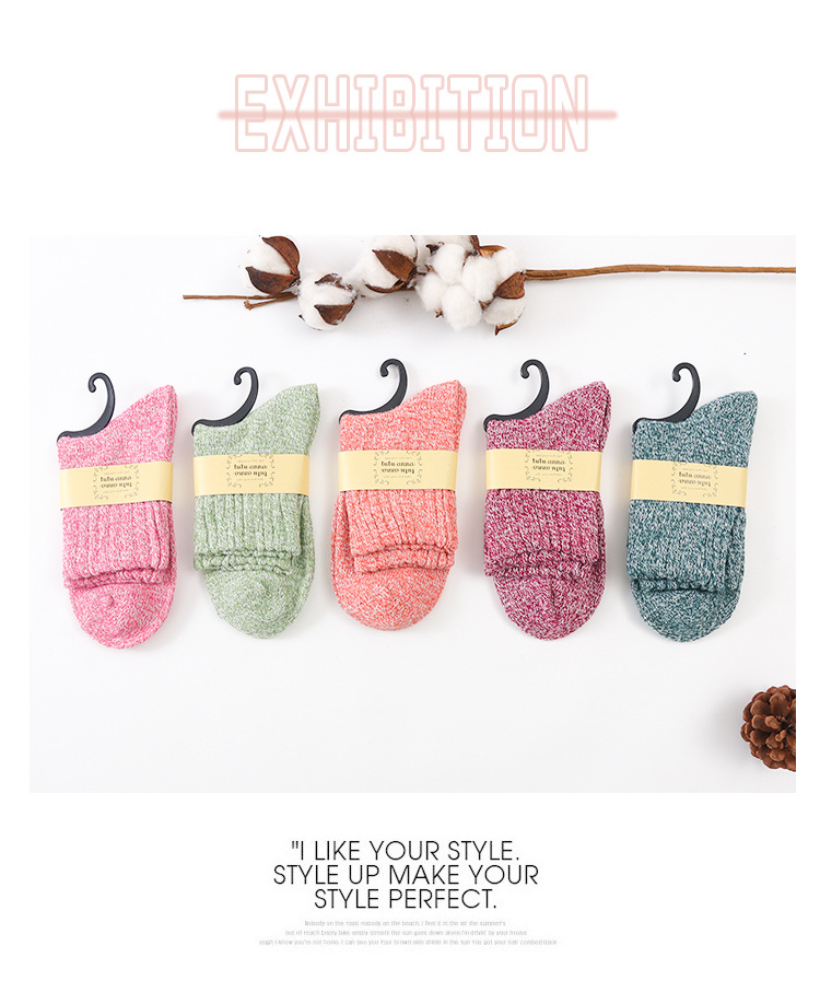 秋冬季袜子女韩版并线中筒加厚棉袜加厚保暖羊毛袜纯色粗针女袜详情5