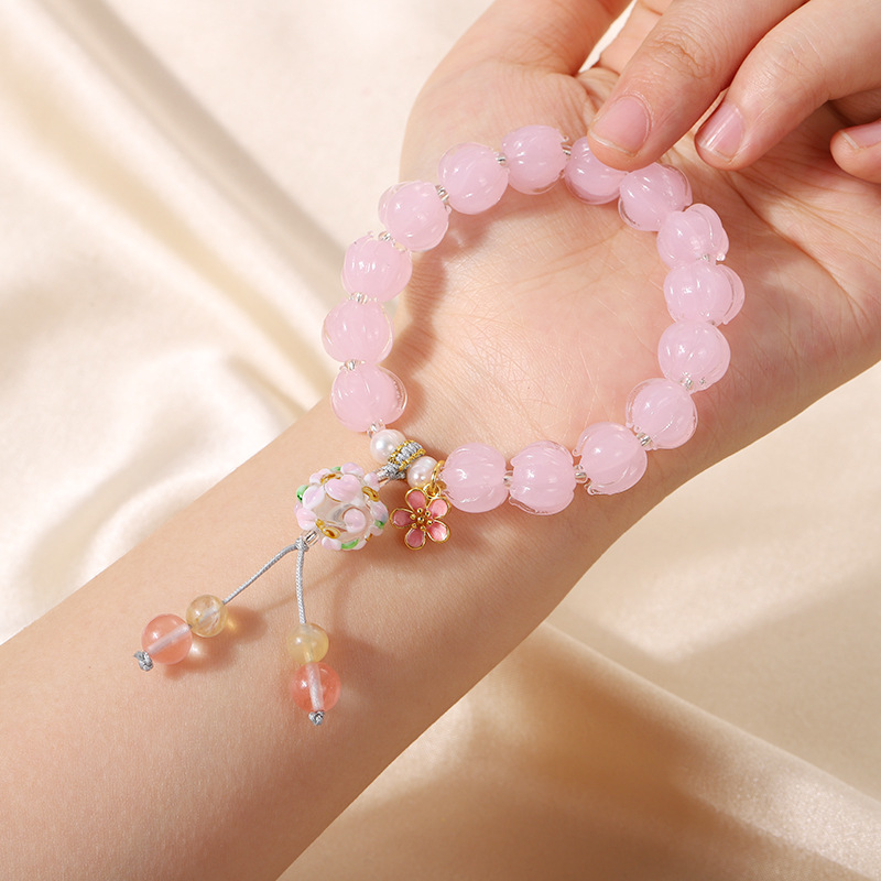 Ancient-style rouge, snow powder, jade and glass bracelet, national trend Mu Shan purple hydrangea cultural play bracelet, super fairy-like single-ring jewelry for girls pic 3