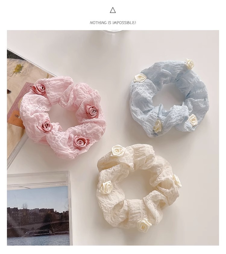 法式少女玫瑰花发绳甜美小号发圈优雅气质头绳大肠圈发饰头饰新款详情8