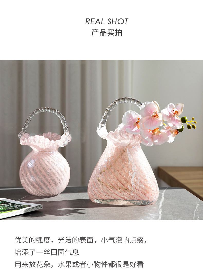 High-end, exquisite and light luxury glass handbags, vases, glass flower baskets, living room home soft decoration, flower arrangement ornaments pic 11