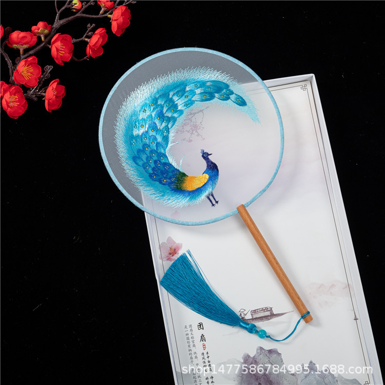 双面刺绣古典圆扇中国汉服古风长柄流苏旗袍仙鹤透明仿丝舞蹈扇子详情4