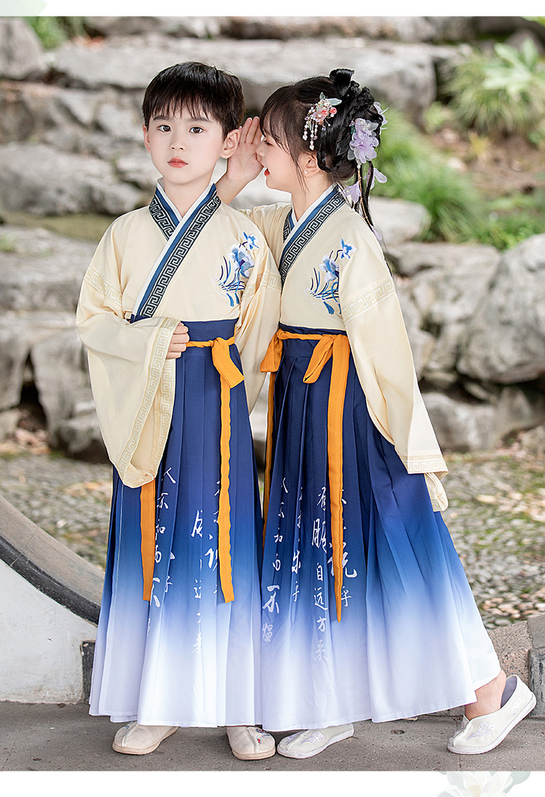 国潮儿童汉服古装国学服男女童表演服古风唐装中国风幼儿园复古演出服详情11
