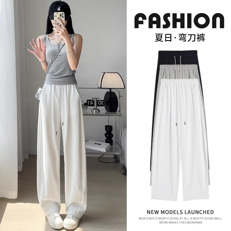 Ice silk wide-leg pants for women in summer, thin, high-waisted, straight-leg, pleated cotton and linen casual pants, cool and laid-back Yamamoto pants pic 8