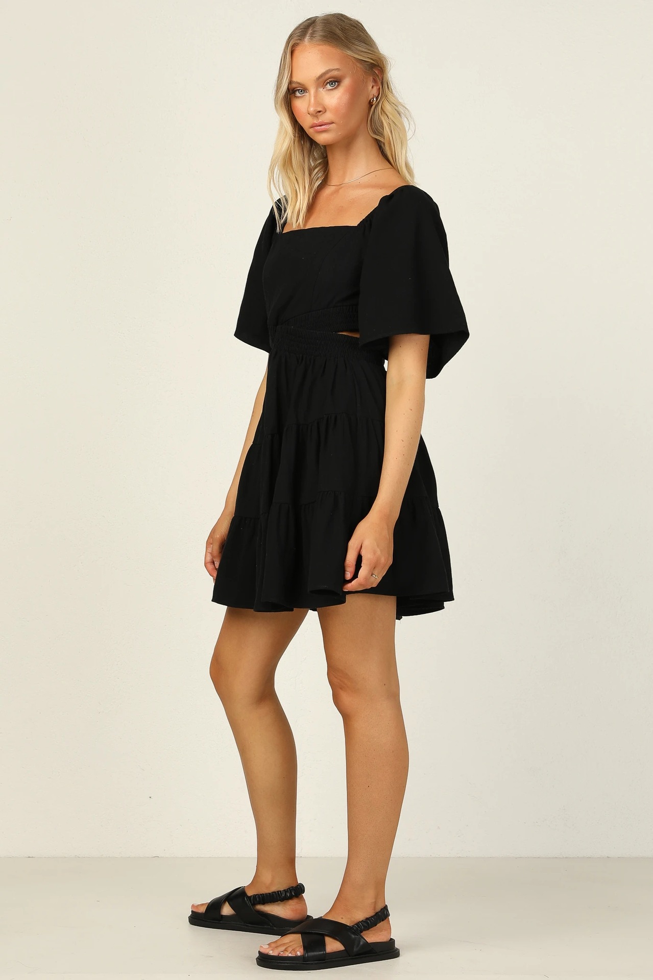 2022 European and American Cross-border Spring/Summer New solid-color rubber-waisted fresh and sweet short dress 22053 pic 13