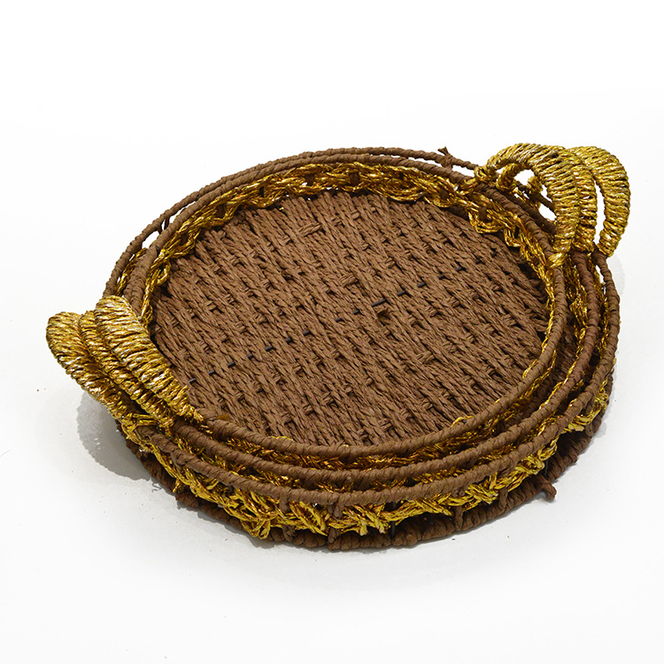 特价清仓桌面收纳托盘杂物钥匙收纳筐果茶几零食编织筐仿藤编织盒详情7