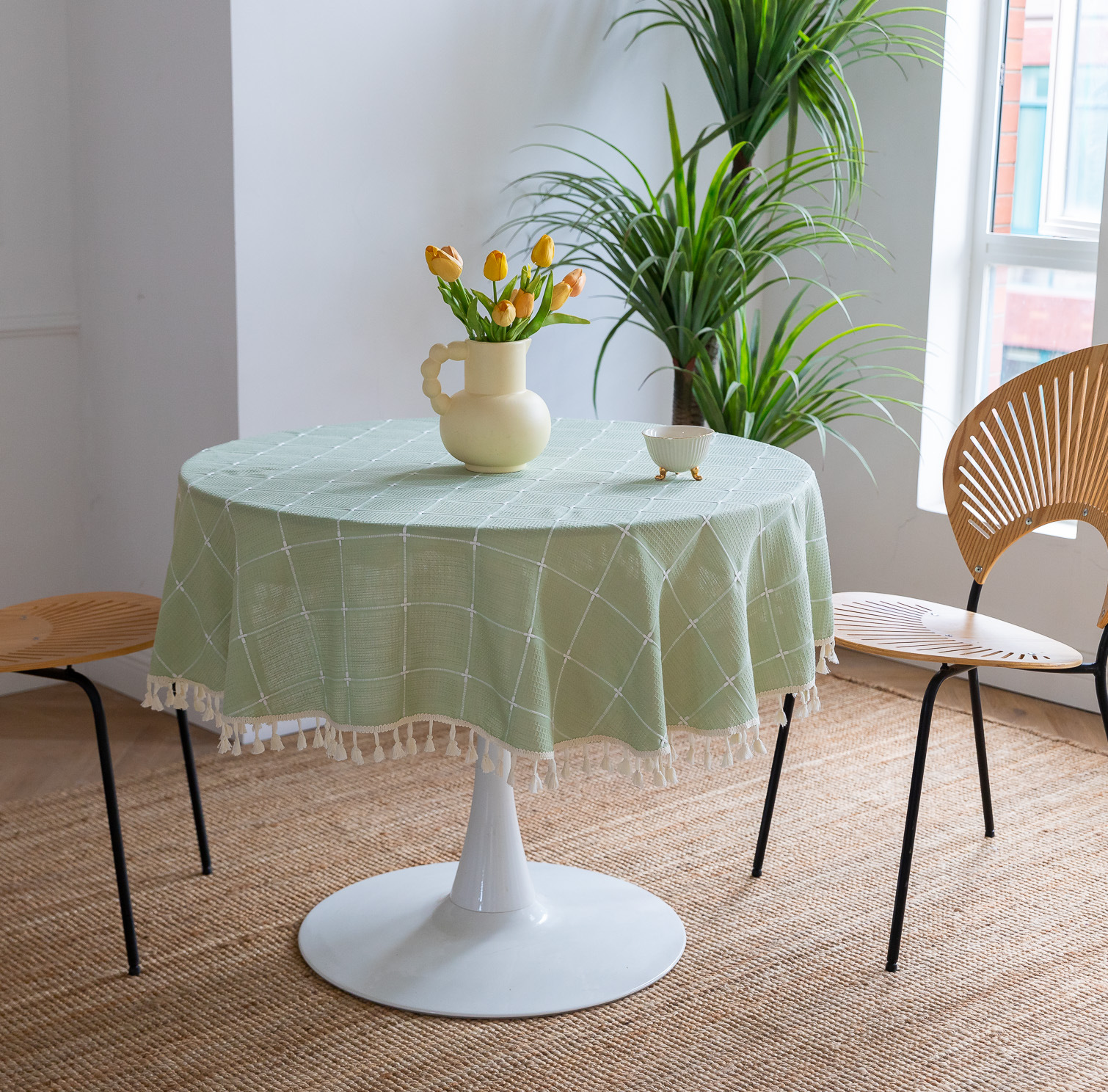 Cross-border new embroidered checkered decorative items, home tablecloths, Japanese solid color, American thickened table cushions pic 21