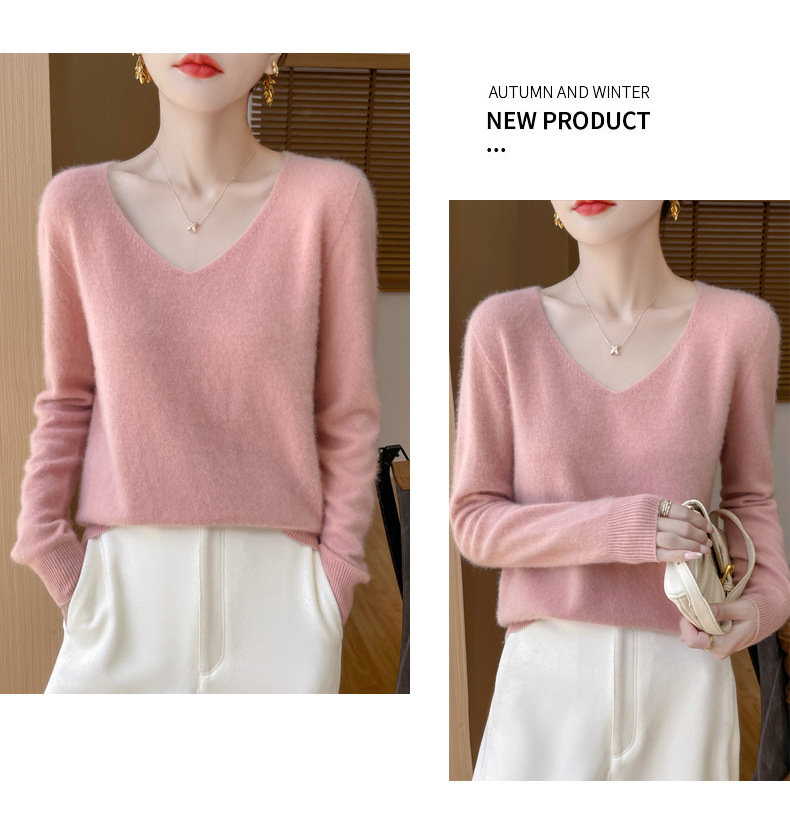 濮院羊毛衫女100纯羊毛一线成衣V领软糯针织上衣外穿显瘦打底衫详情20