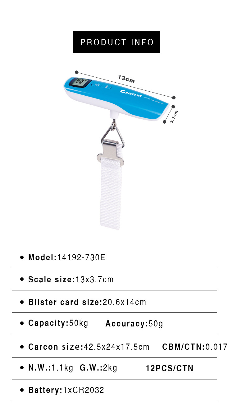 [Constant-730E]厂家直销电子手提秤颜色多样行李秤小巧方便跨境外贸行李称电子秤详情1