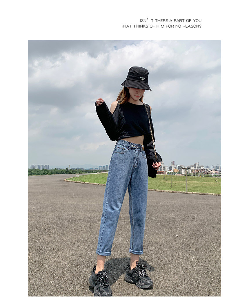 2023春季小个子牛仔裤女宽松高腰萝卜裤小直筒显瘦老爹九分哈伦裤详情15