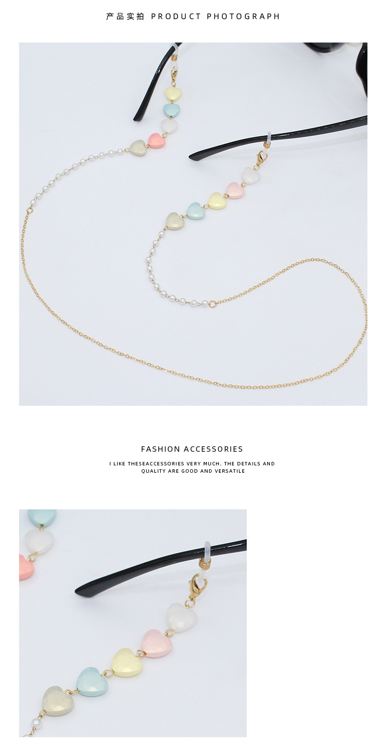 European and American jewelry, crystal heart glasses chain, multi-purpose necklace, beaded pearl, small Daisy sunglasses chain, anti-loss pendant chain for women pic 3